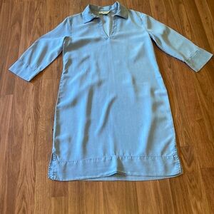Ladies size small white/blue Jean tunic style dress. V-neck with 3/4 sleeves.
